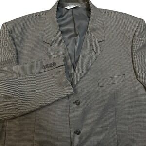 Linea‎ Uomo Mens 48R Houndstooth Tweed Wool Silk Blend Blazer Jacket Black White